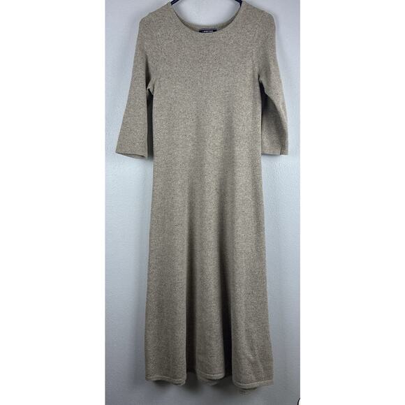 Lands End Sz XS ( 2-4) Brown Heathered wool silk blend 3/4 length slv maxi dress - Picture 1 of 10